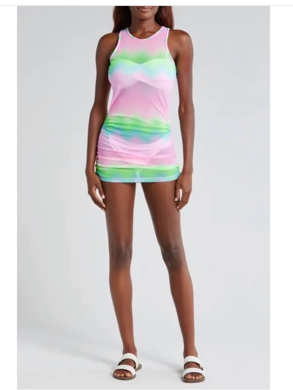 Kulani Kinis Vibrant Tie-Dye Mesh Tank in Pink, Green & Blue